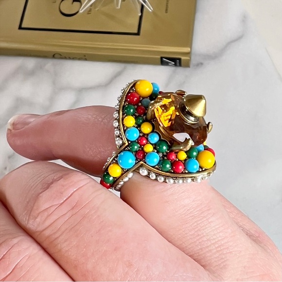 |SOLD| Gucci Pearl, Crystal & Multicolor Bead Embellished Cocktail Ring - Picture 10 of 16
